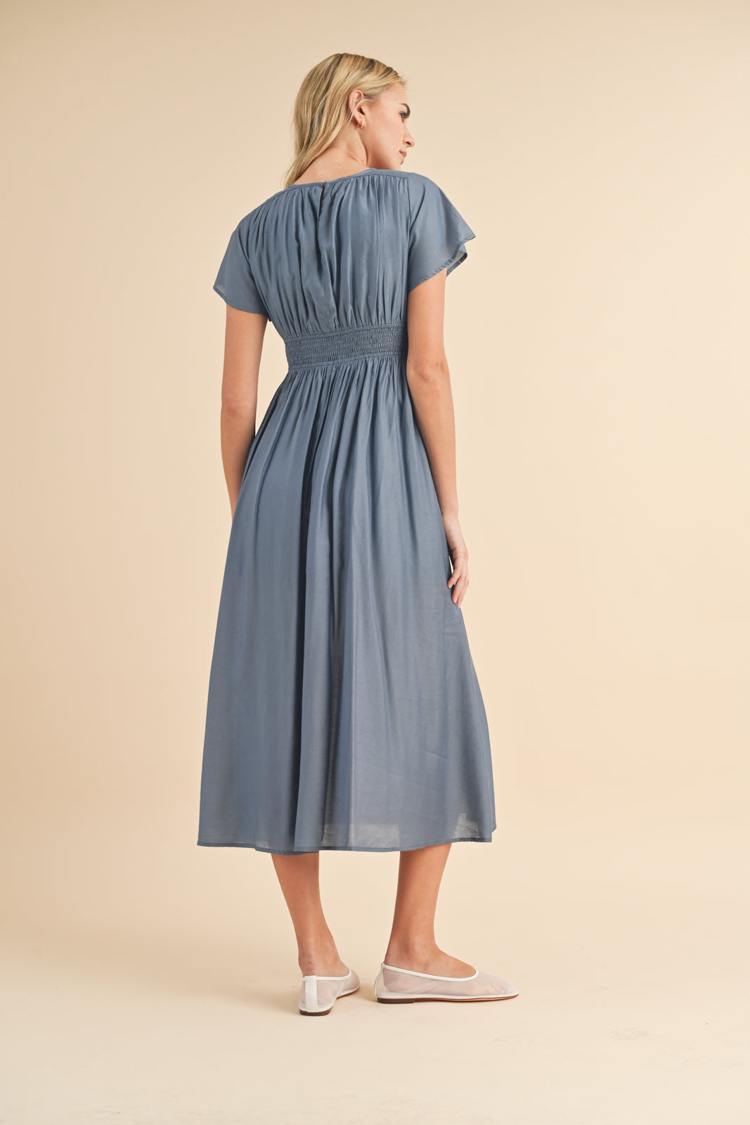 Satin Flutter Midi Dress