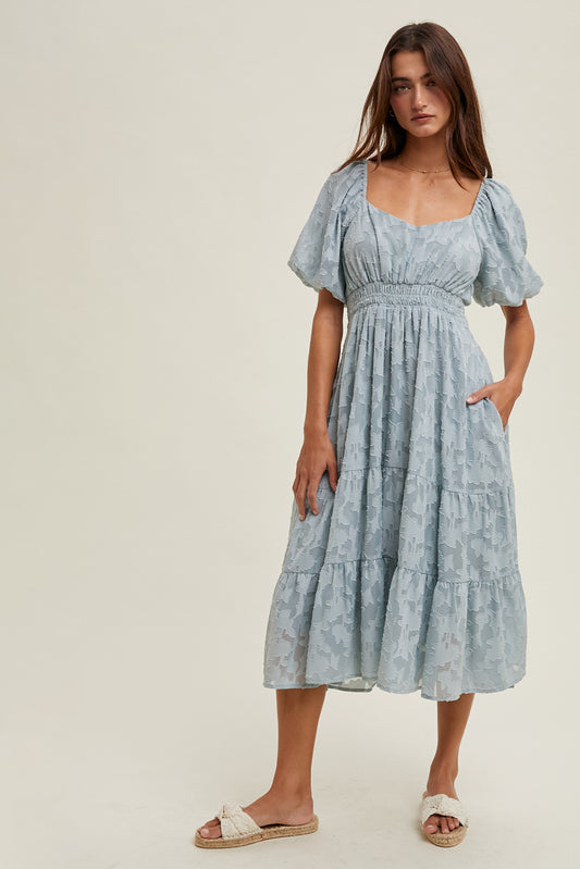 Light Blue Embroidered Midi Dress