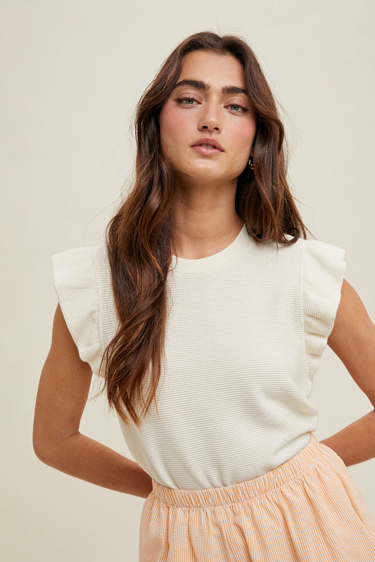 Waffle Knit Ruffle Top - Multiple Colors