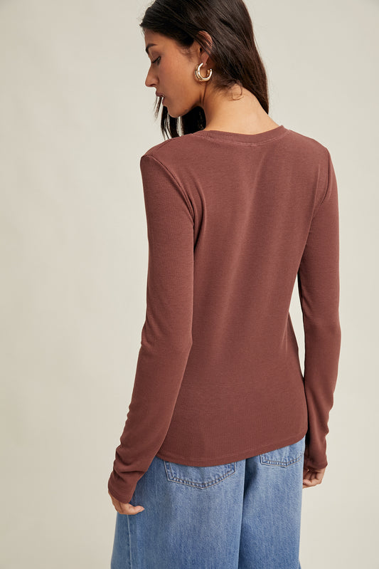 Espresso Bean Round Neck Knit Top
