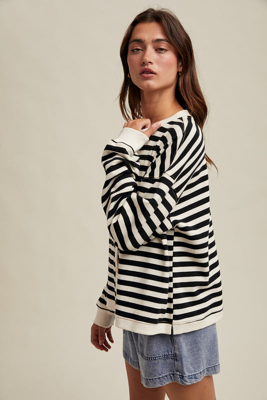 Striped Button-Up Knit Cardigan