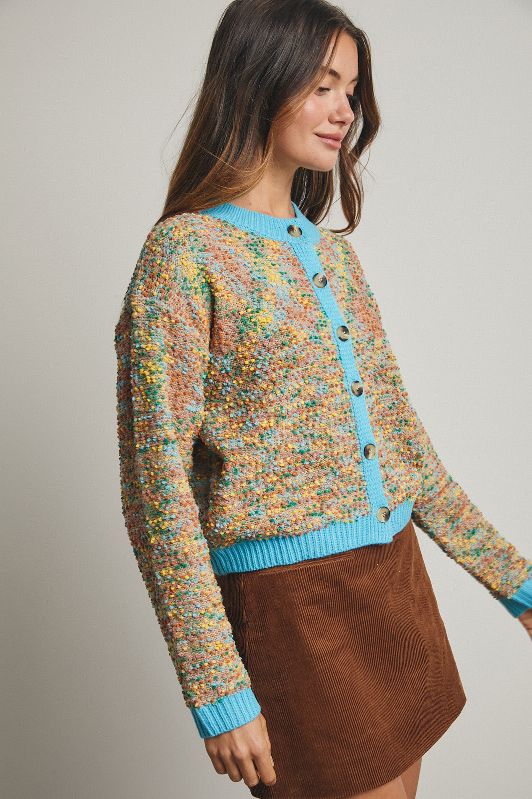 Multi-Color Popcorn Texture Cardigan