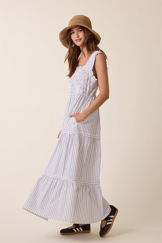 Harbor Striped Navy Midi Dress