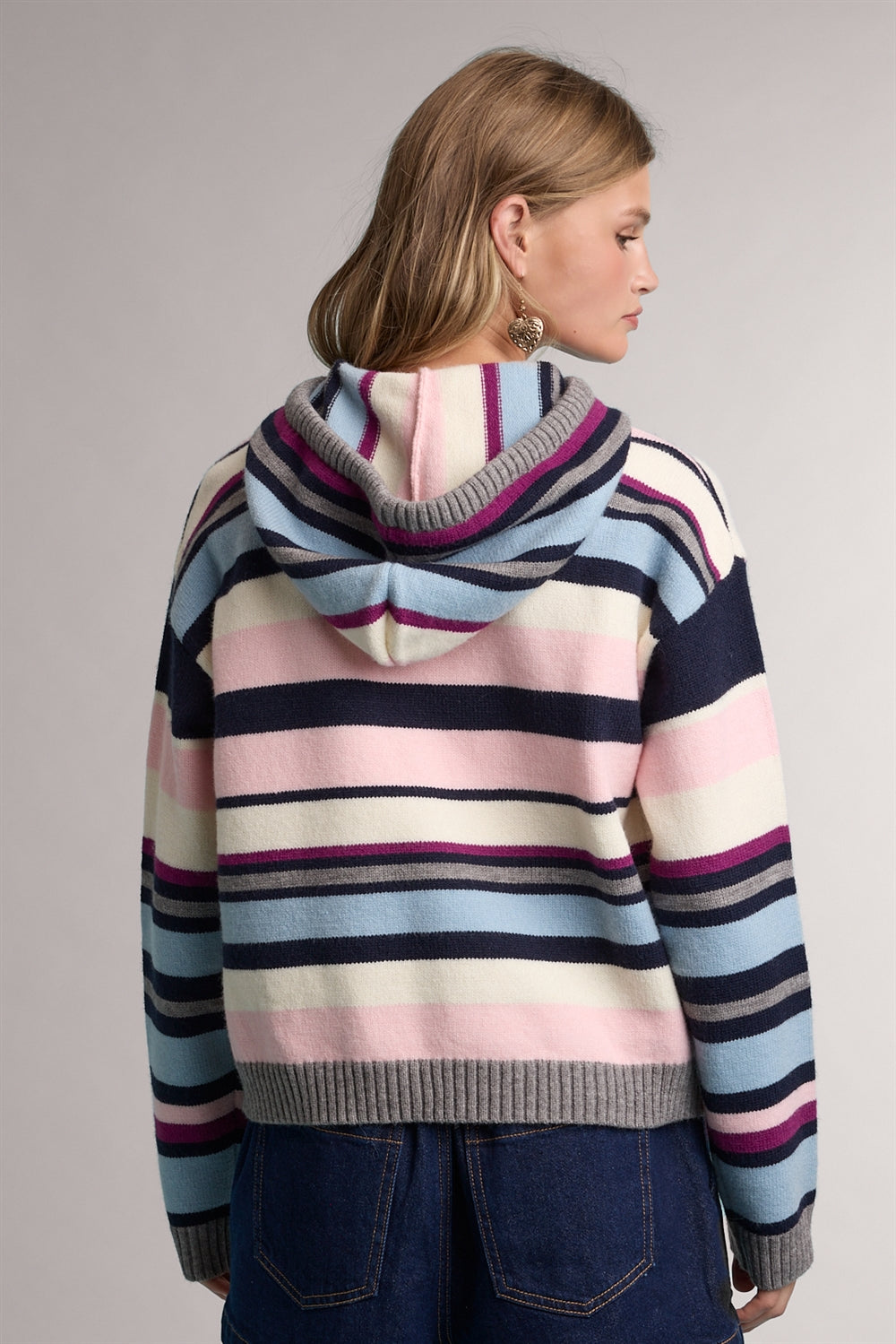Pink Mult Stripe Sweater Hoodie