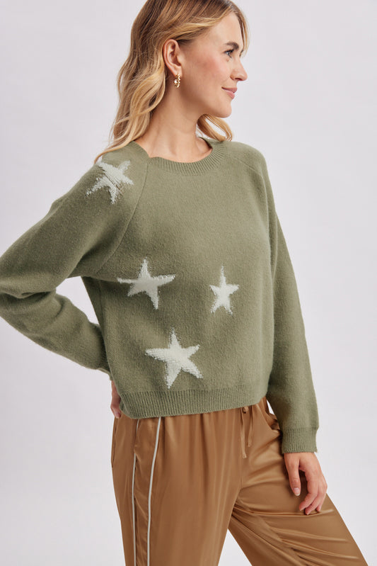 Olive Star Patterned Sweater