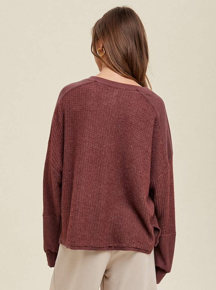 Burgundy Thermal Contrast Pullover