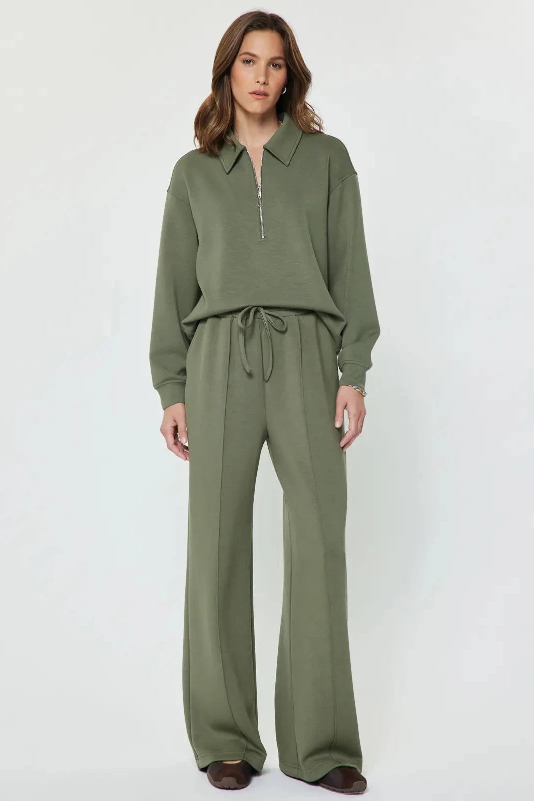 Wide Leg Scuba Pants - Olive