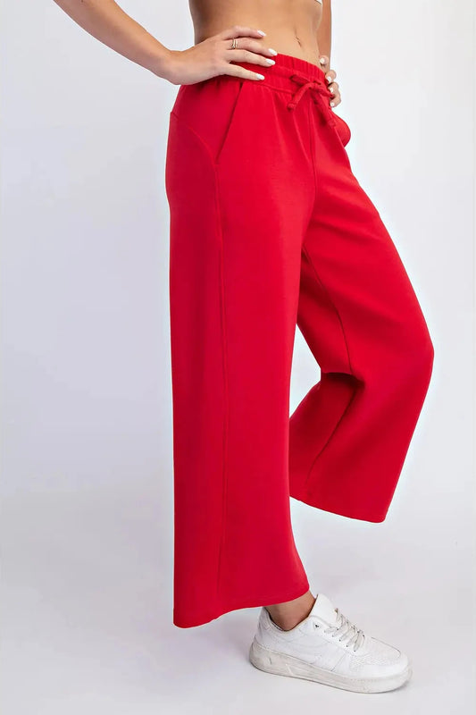 Modal Scuba Cropped Wide Pants - True Red