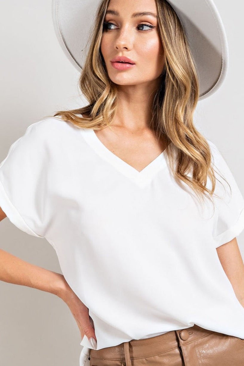 White Basic V-Neck Top