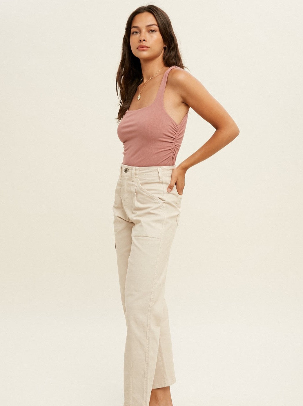 Pink Clay Ruched Knit Tank