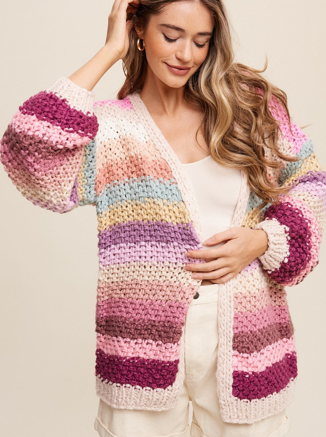 Multicolor Hand Crochet Open Cardigan