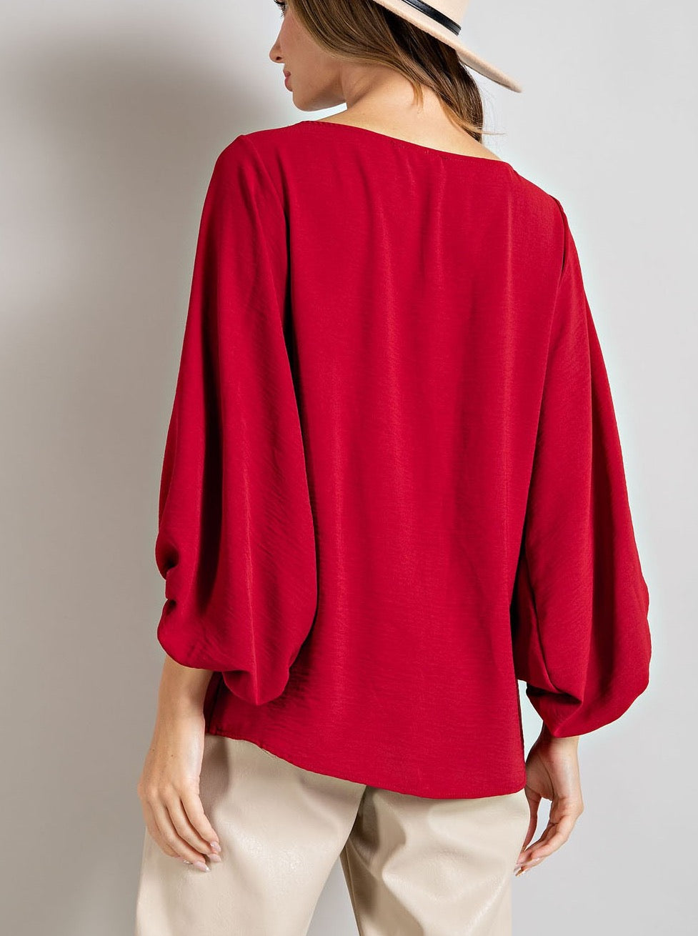 Red V-Neck Blouse Top