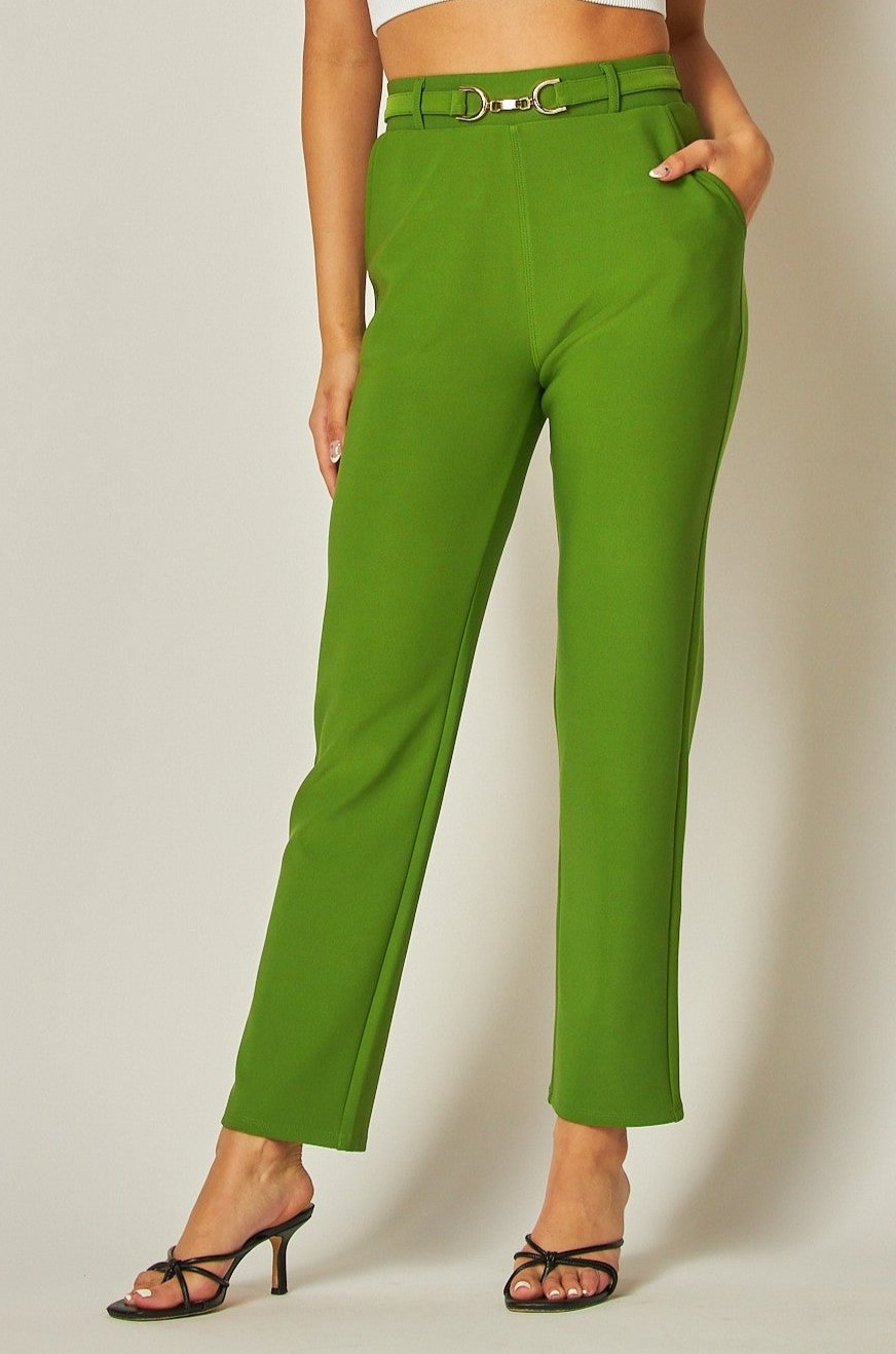 Pocket Buckle Belted Pants - Multiple Colors