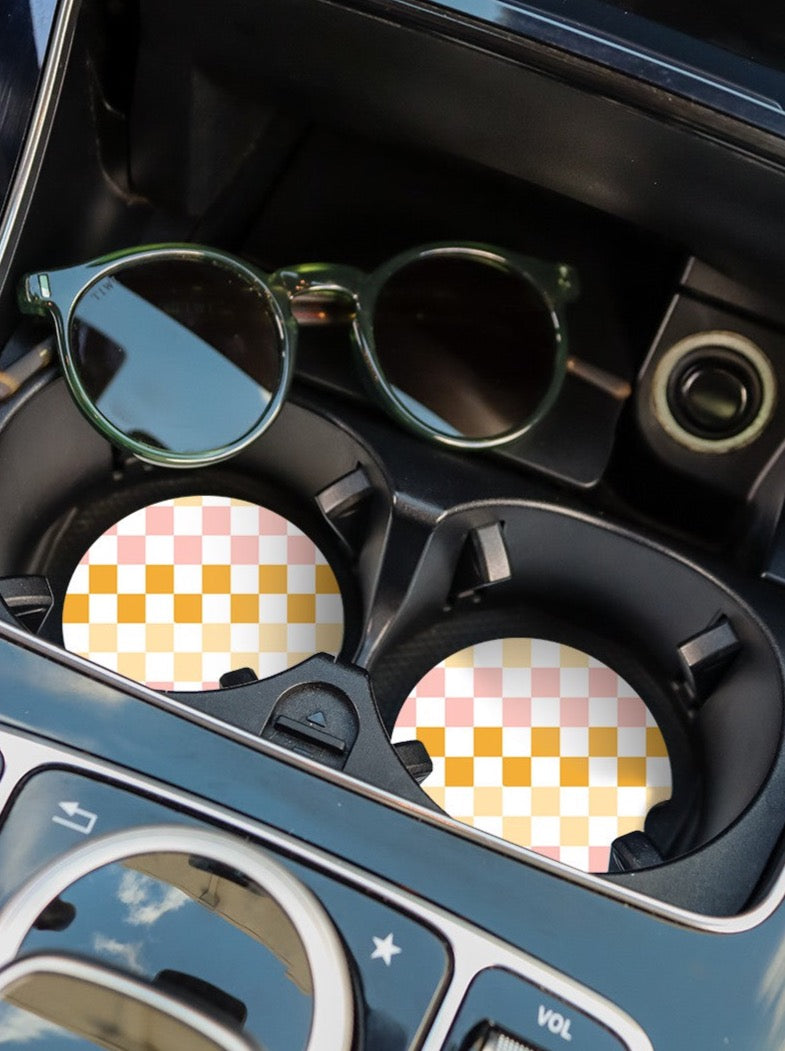 Checker Print Ceramic Car Coaster