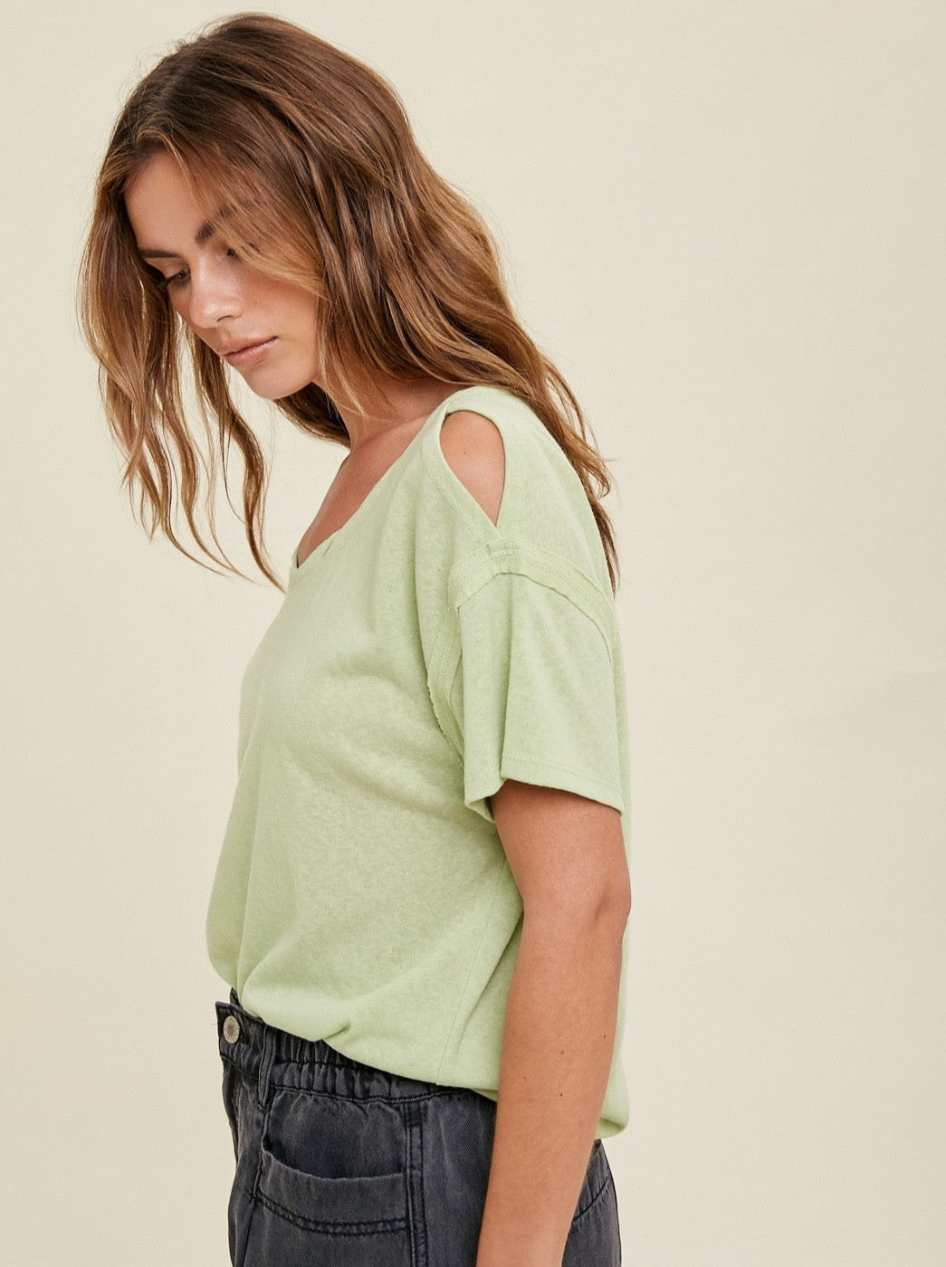Mint Cutout Shoulder Top