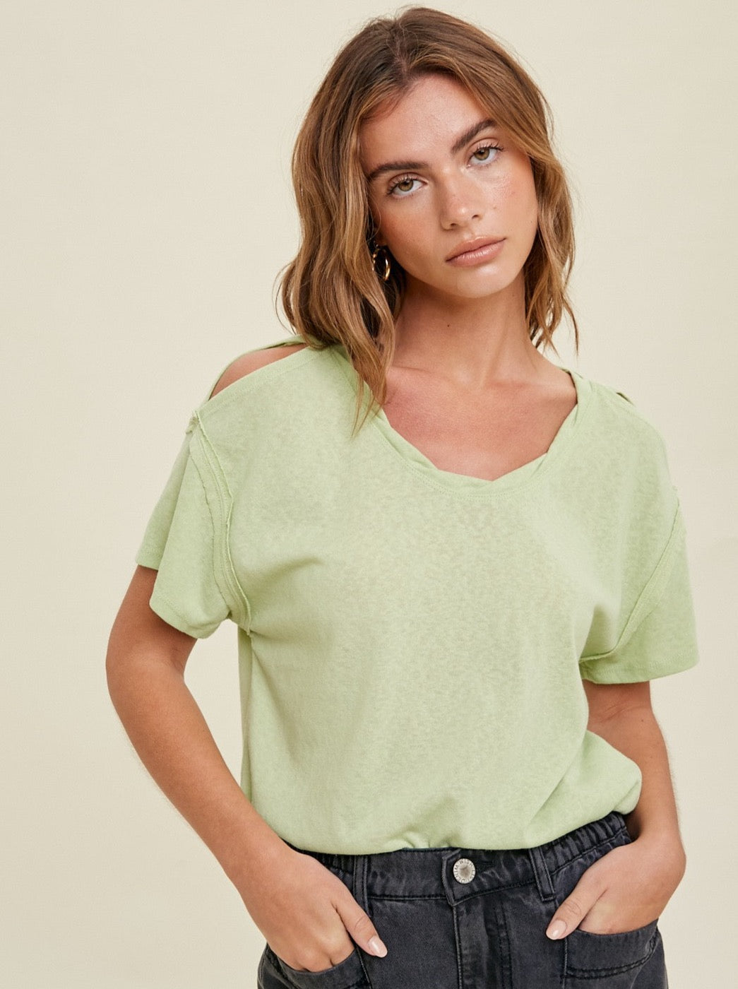 Mint Cutout Shoulder Top