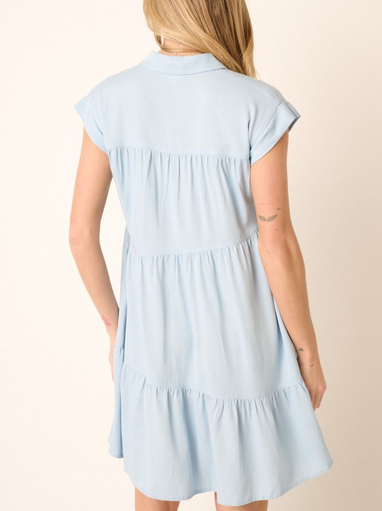 Denim Ruffle Tier Shirt Dress