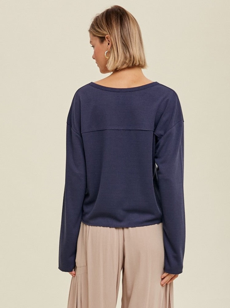 Navy Waffle Knit Top
