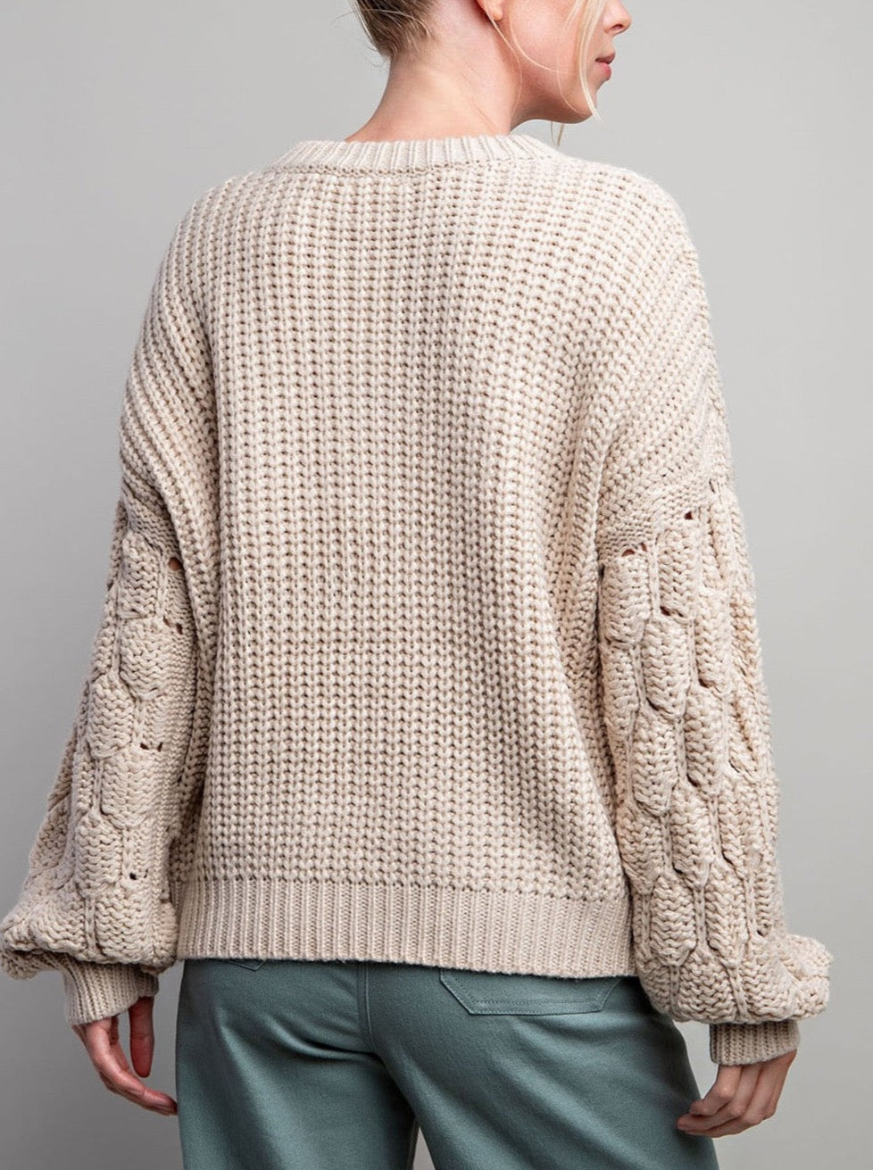 Cream Crochet Knit Sweater