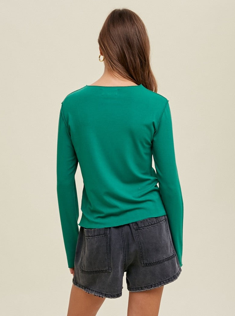 Reverse Stitch Knit Top - Green