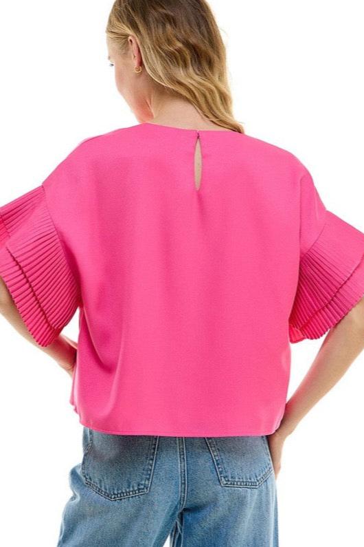 Pink Pleated Ruffle Detail Top