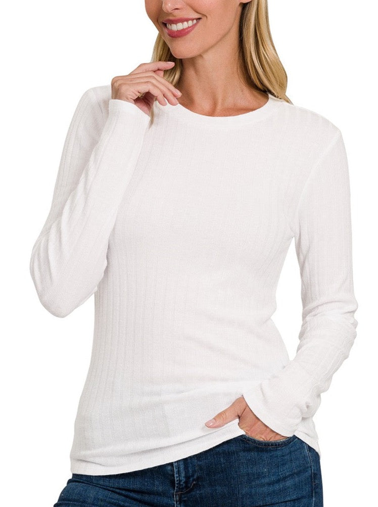 Ribbed Long Sleeve Top - White