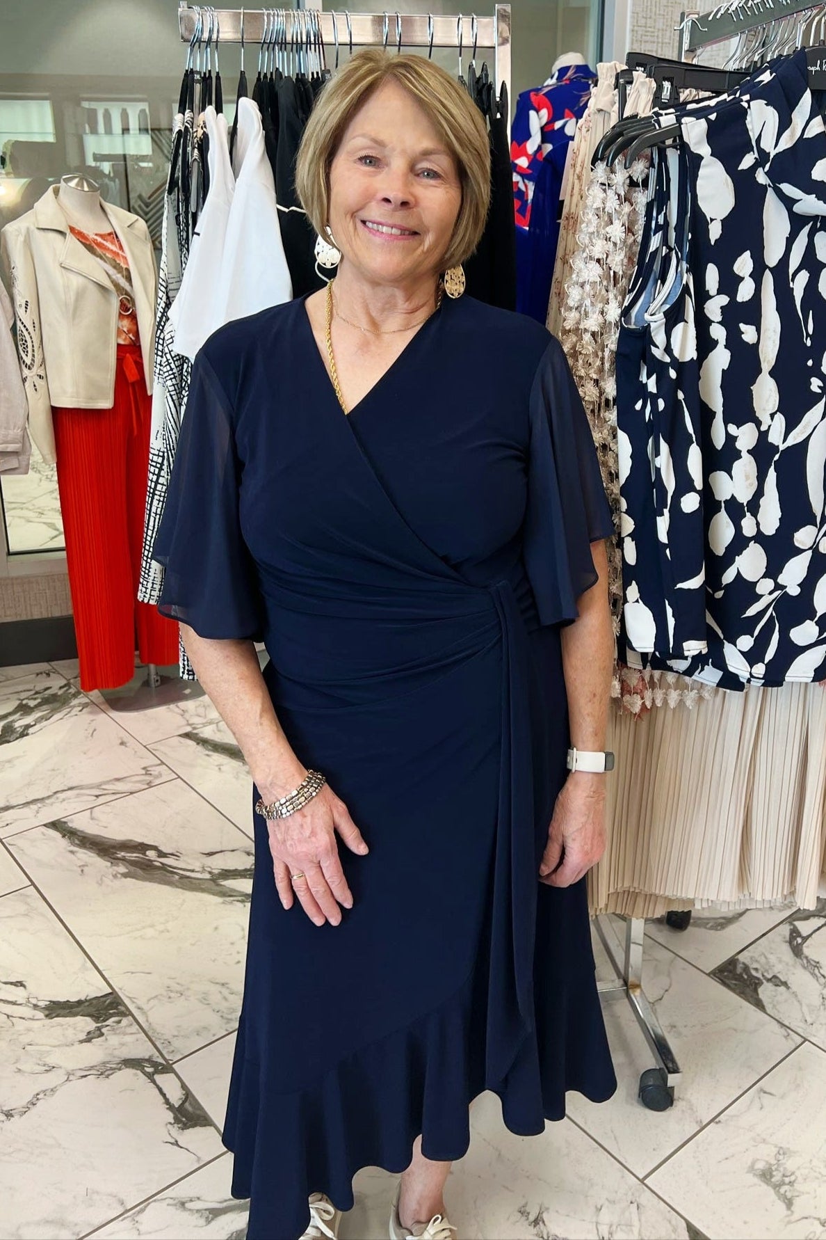 Joseph Ribkoff Navy Chiffon Flowy Wrap Dress