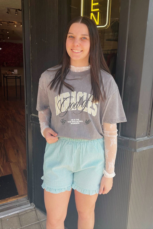 Striped Ruffle Hem Shorts