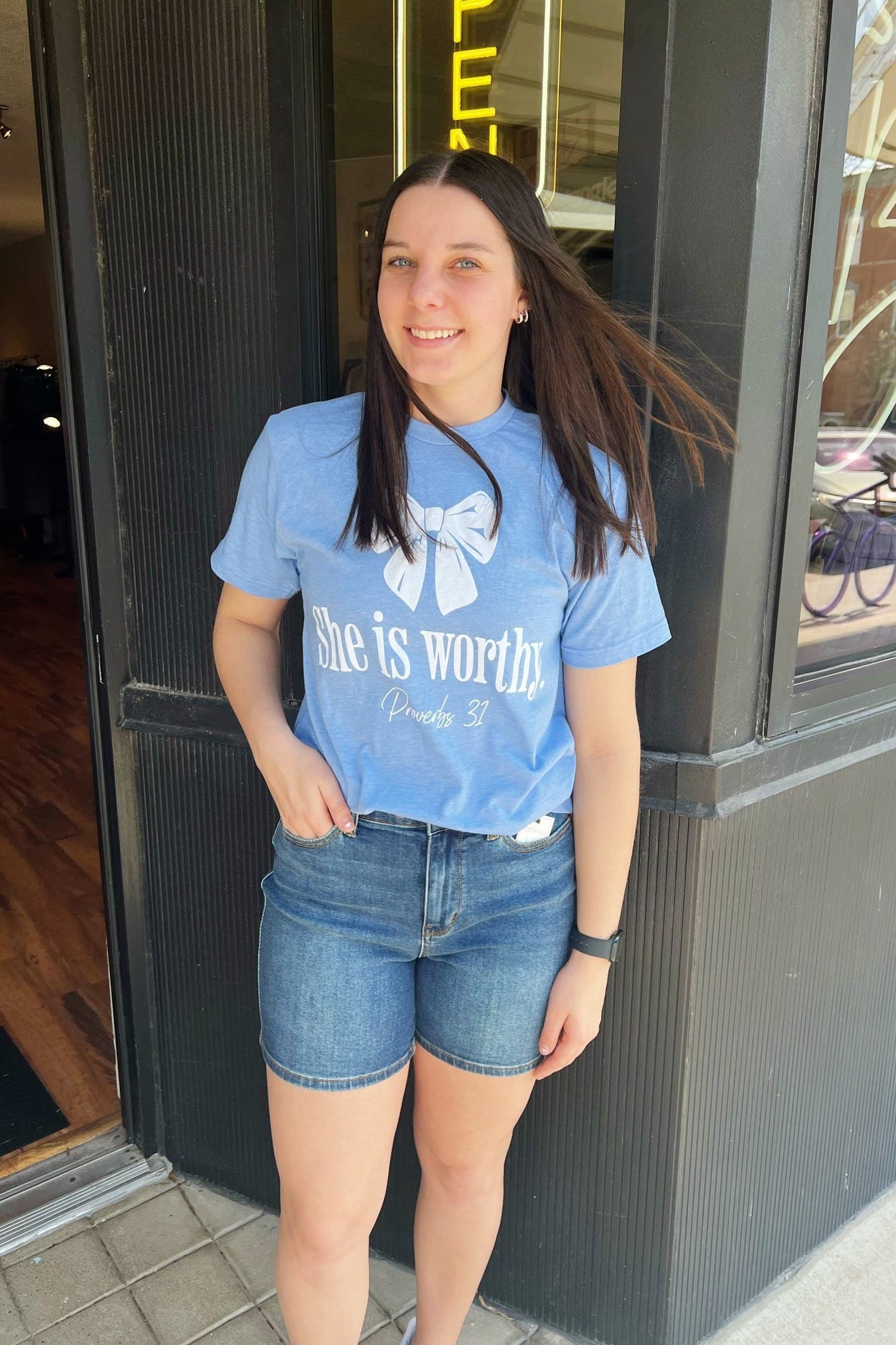 Judy Blue Dark Wash 2 Button Mid Length Dad Shorts