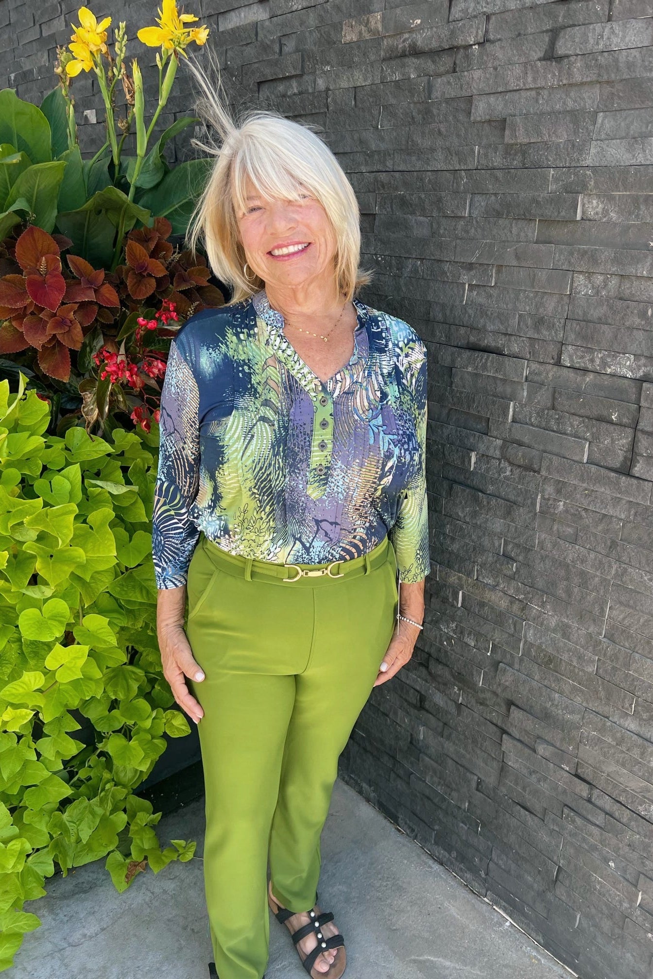Expedition Quarter Sleeve Top - Green/Blue