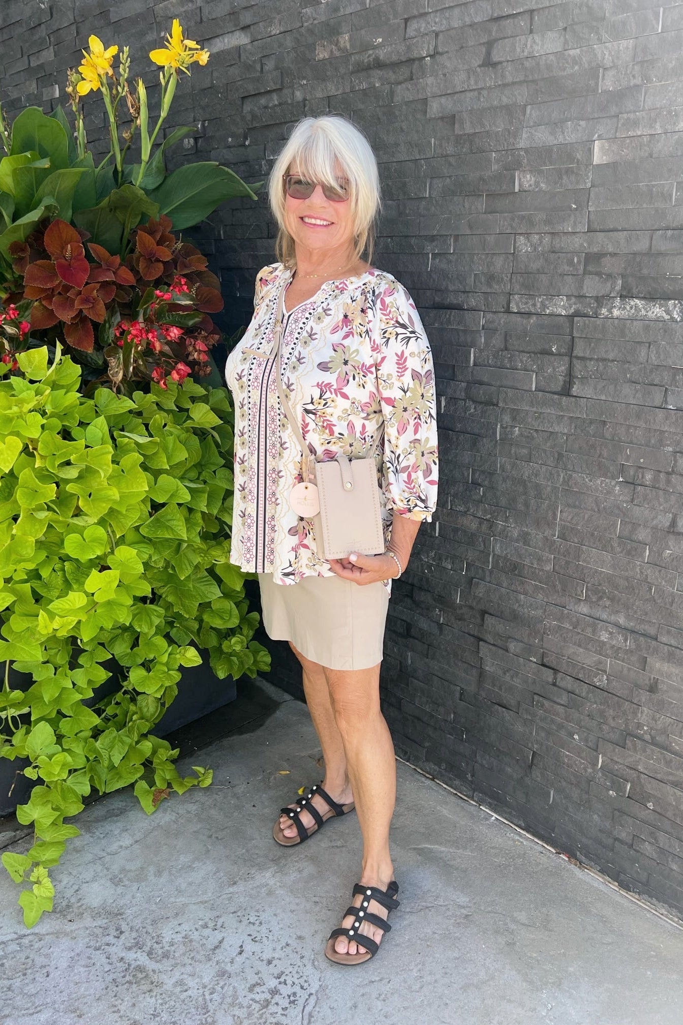 Elevated Boarder Print Top - Pink/Brown
