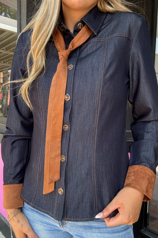 Denim Suede Tie Shirt