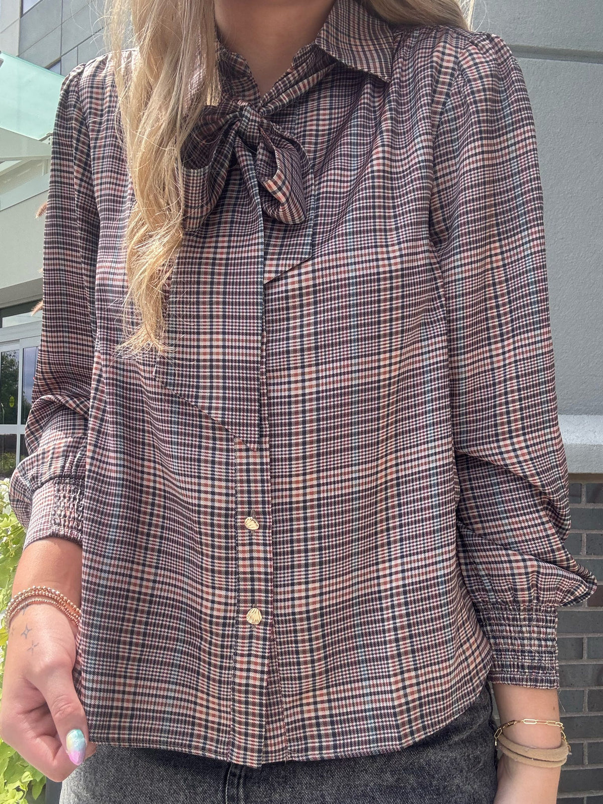 Plaid Button Down Blouse