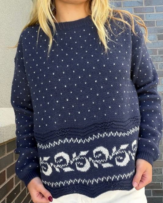 Swiss Dot Knit Sweater - Navy