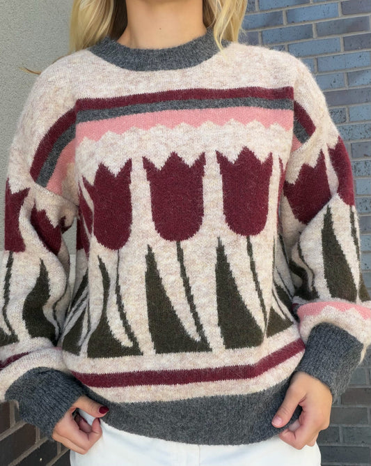 Tulip Pattern Knit Sweater
