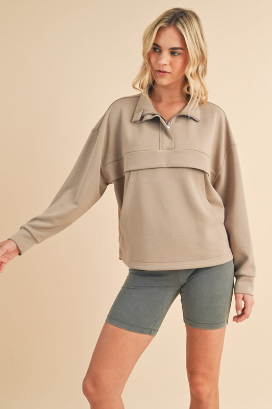 Scuba 3/4 Zip Pullover - Taupe