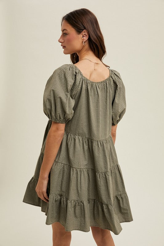 Gingham Puff Sleeve Dress
