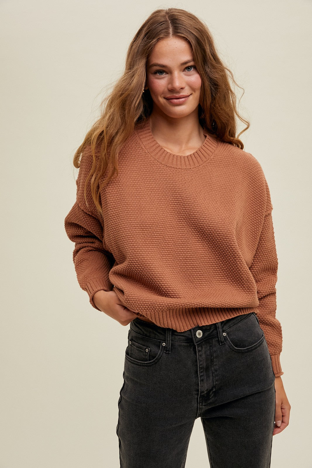 Textured Drop Shoulder Sweater Camel