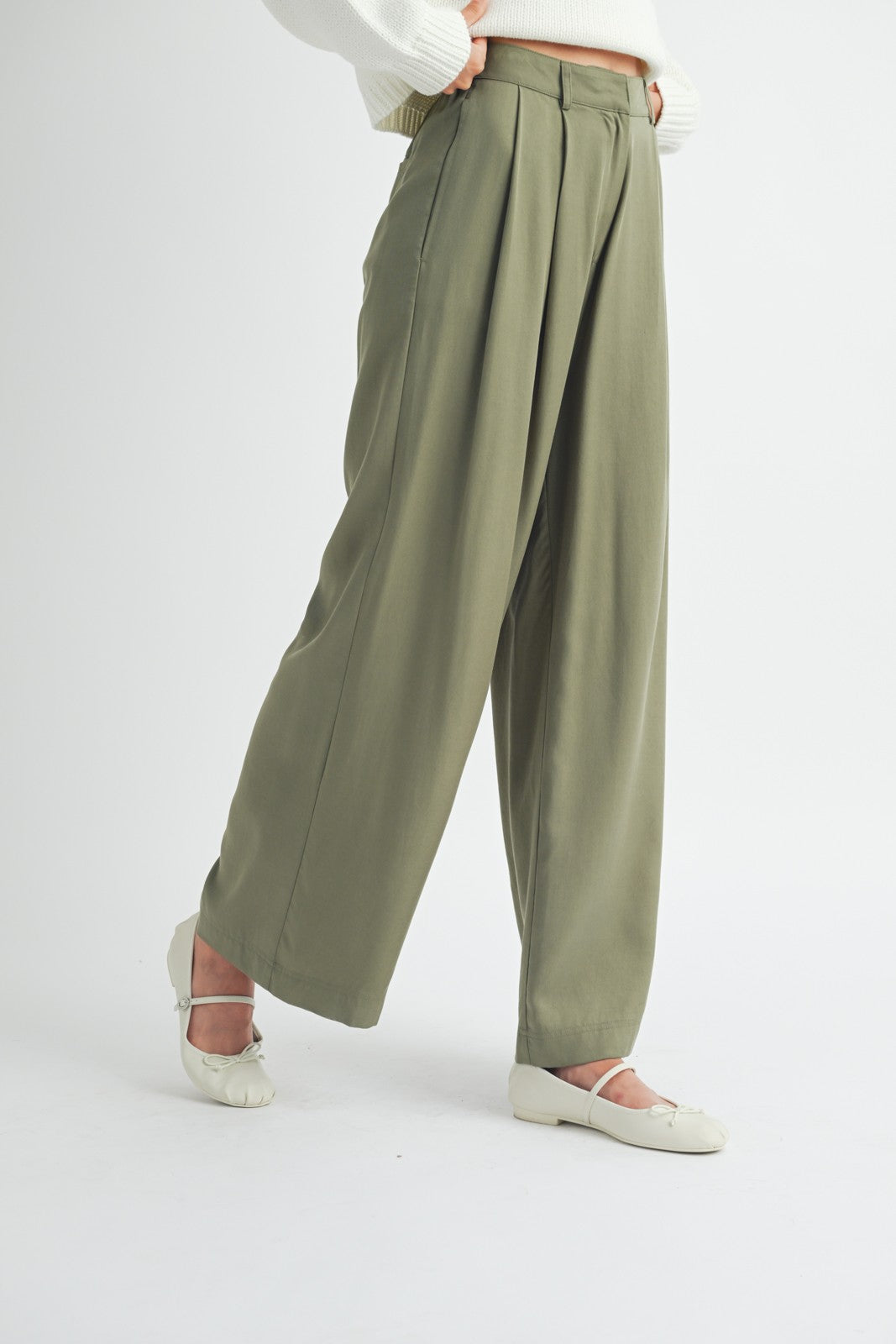 Pleated Olive Wide Leg Pants