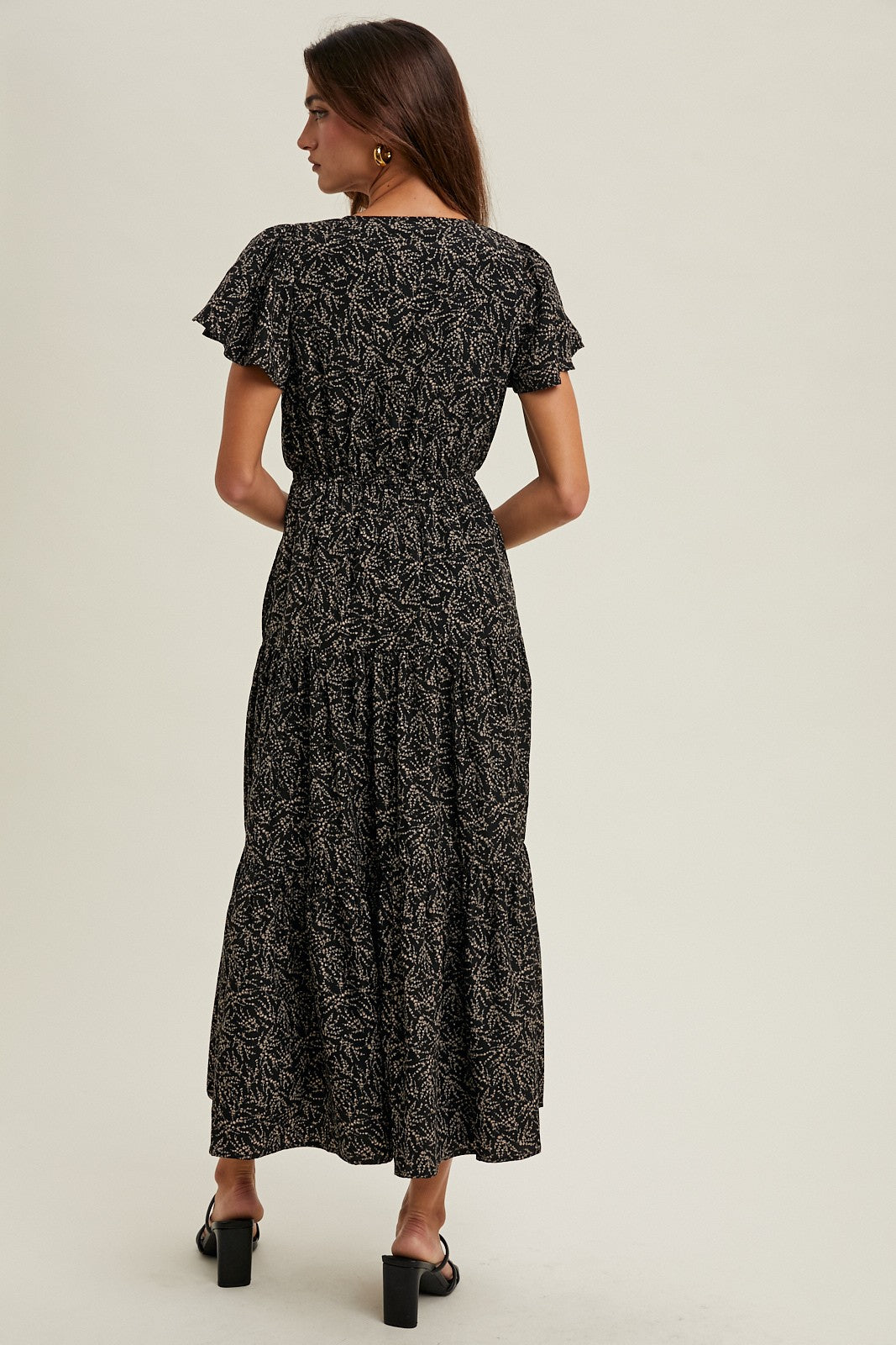 Black and Taupe Midi Dress