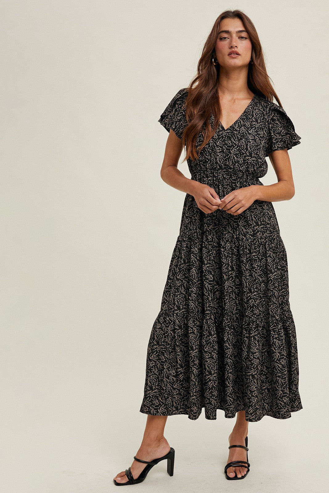 Black and Taupe Midi Dress