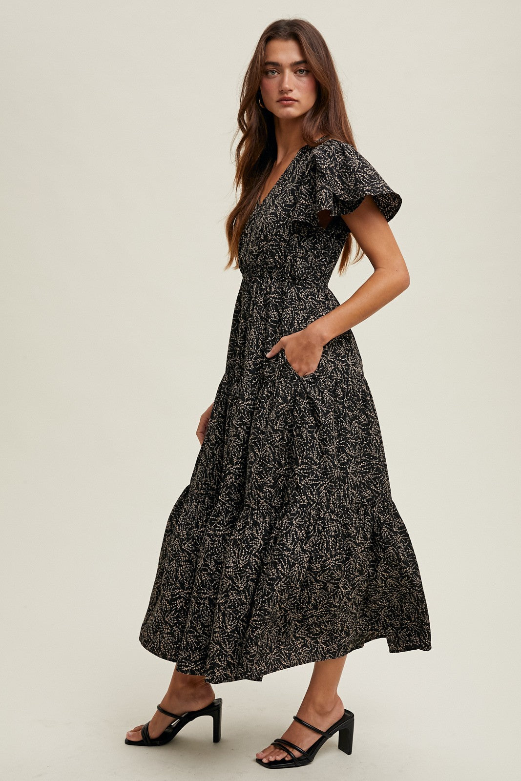Black and Taupe Midi Dress