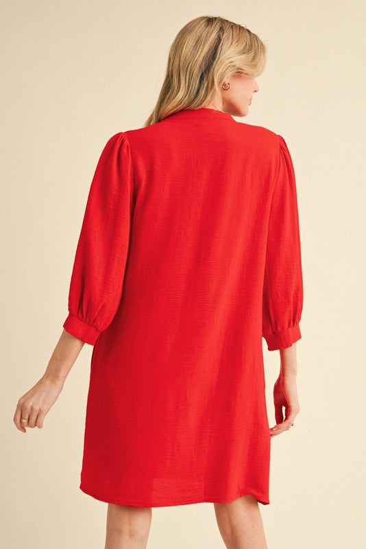 Flowy V-Neck Dress - Red