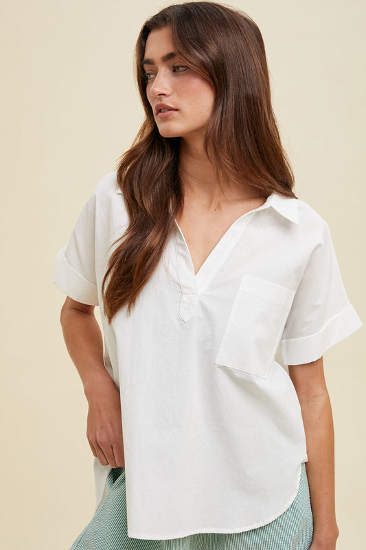 Rolled-up Dolman Sleeve Blouse
