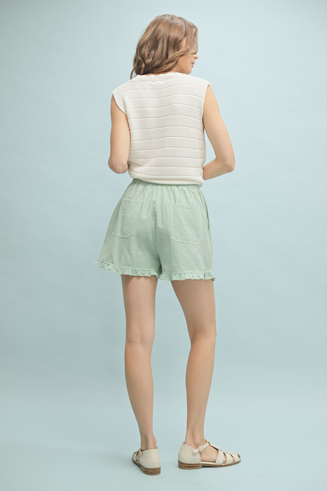 Striped Ruffle Hem Shorts