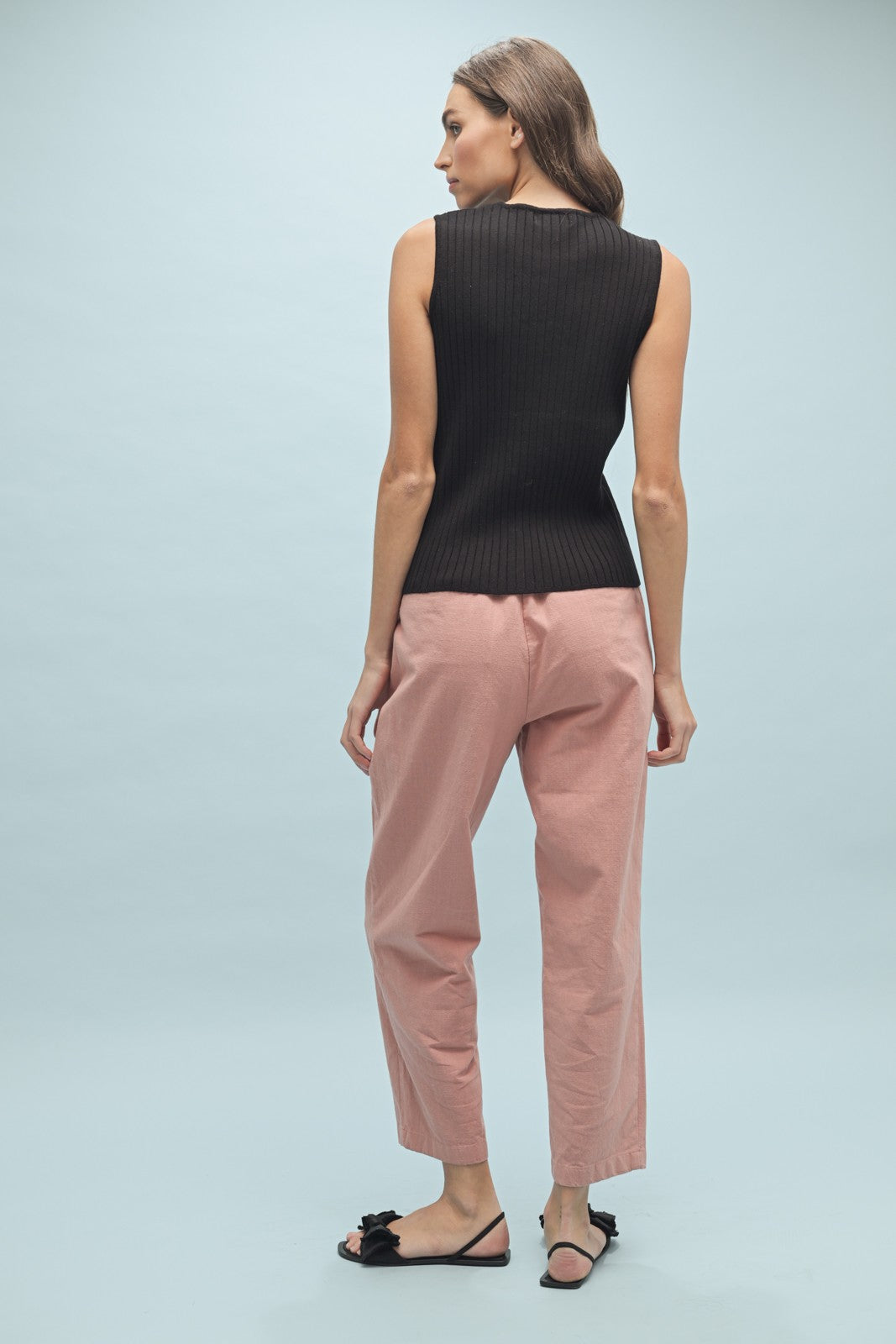 Button Up Ribbed Knit Tank - Black