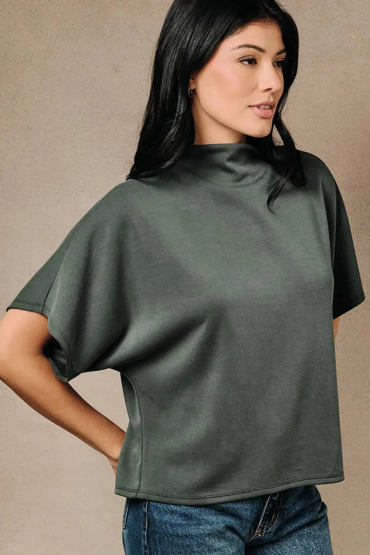 Mock Neck Scuba Top - Olive