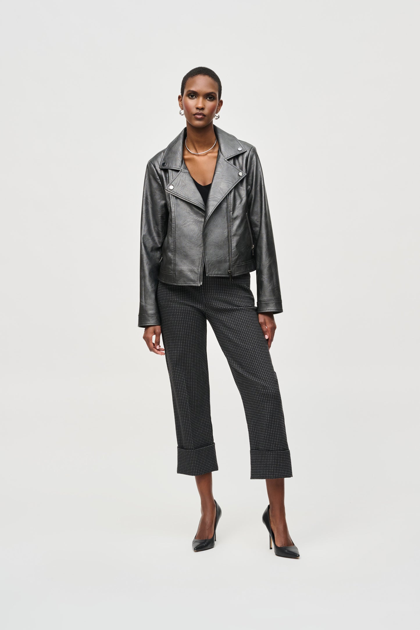 Joseph Ribkoff Metallic Faux Leather Biker Jacket - Gun Metal