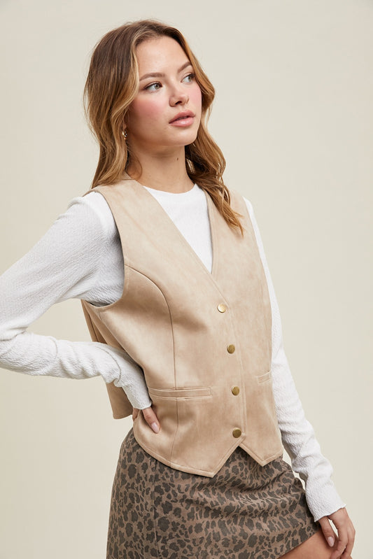 Suede Button-up Vest