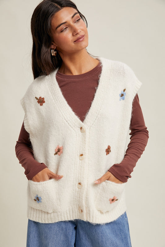 Brushed Floral Embroidered Vest